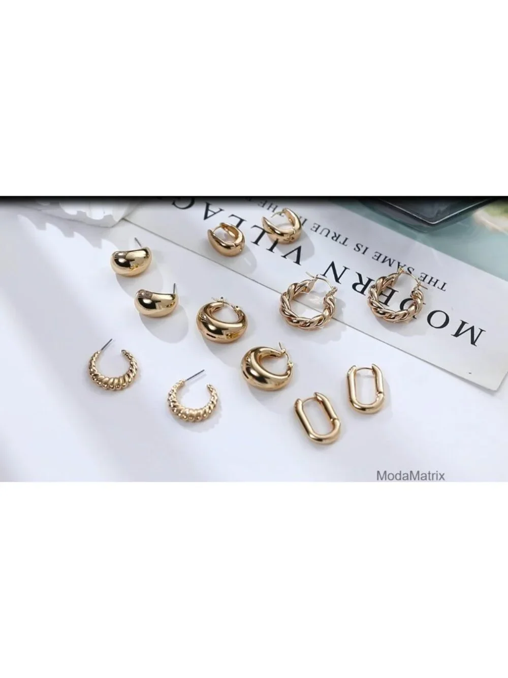 6 Pairs 14K Gold Plated Hoop Earrings for Women Lightweight Chunky Hoop